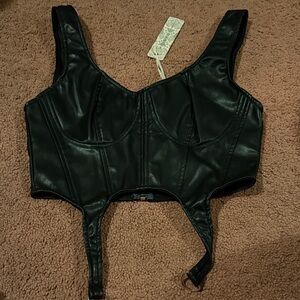 Black Faux Leather Crop Bustier Top